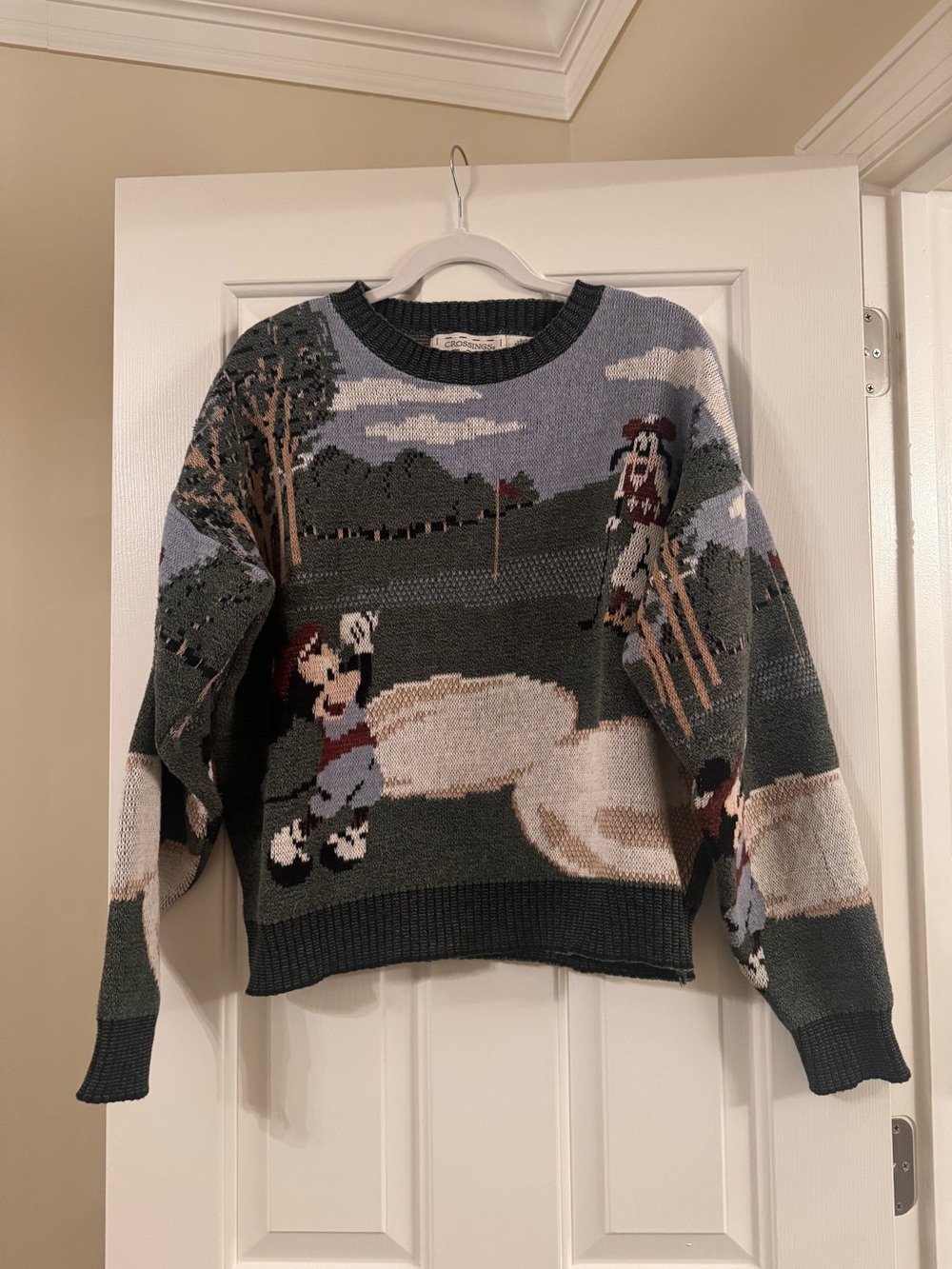 Crossings Vintage Mickey Mouse Goofy Golf Sweater - Men's Size M - Green Blue